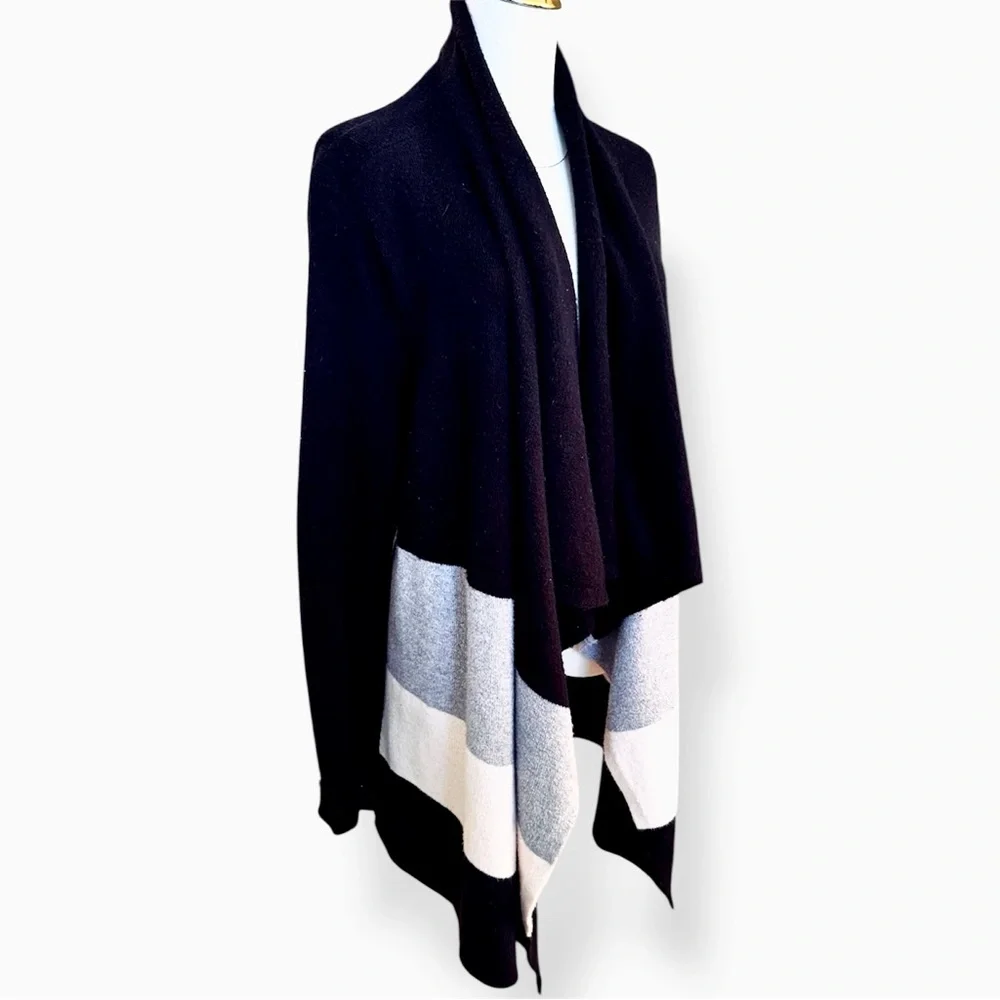 MICHAEL KORS Black & Gray Asymmetrical Cardigan Sweater